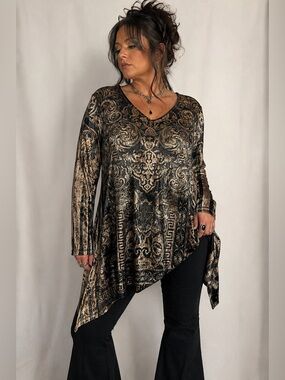 Catherines 1X Y2K Velvet Baroque Tunic Top Rhinestone Whimsigoth Dark Boho 18 20